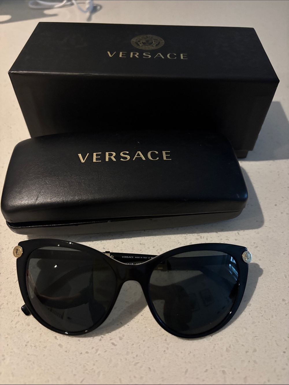 Versace Black Cat-Eye Sunglasses with Gold Medusa Accents